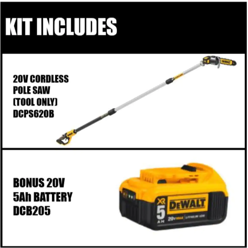 DEWALT DCPS620BW205 20V MAX 8 in. Electric Cordless Pole Saw Kit with 5Ah Battery Pack