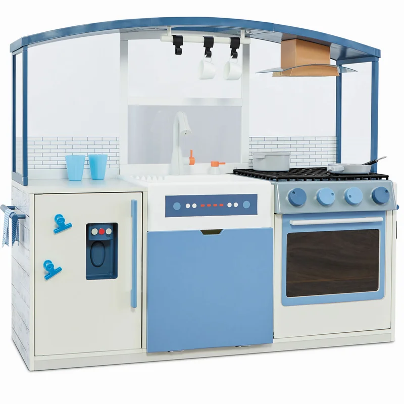 Little Tikes Wood Chef-s Play Kitchen with Realistic Lights Sounds. 20+ Interactive Accessories Set. Dual-Sided White & Blue Wooden Play Kitchen- Gift for Kids Girls Boys. Pretend Toy for Ages 3 4 5+