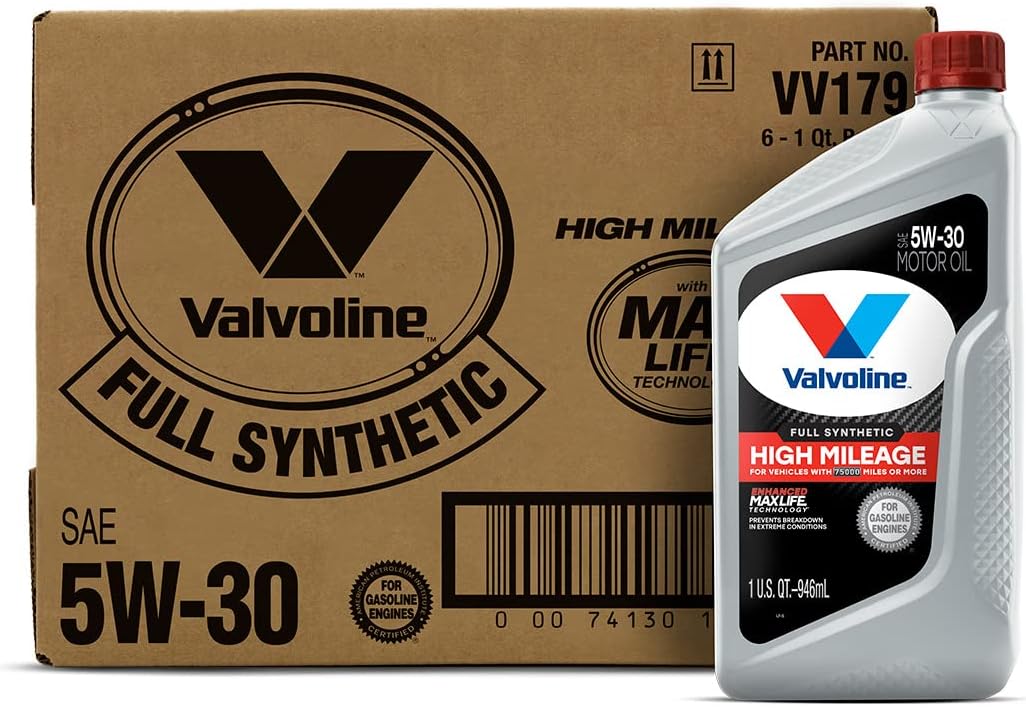 Valvoline Full Synthetic High Mileage with MaxLife Technology SAE 5W-30 Motor Oil 1 QT. Case of 6