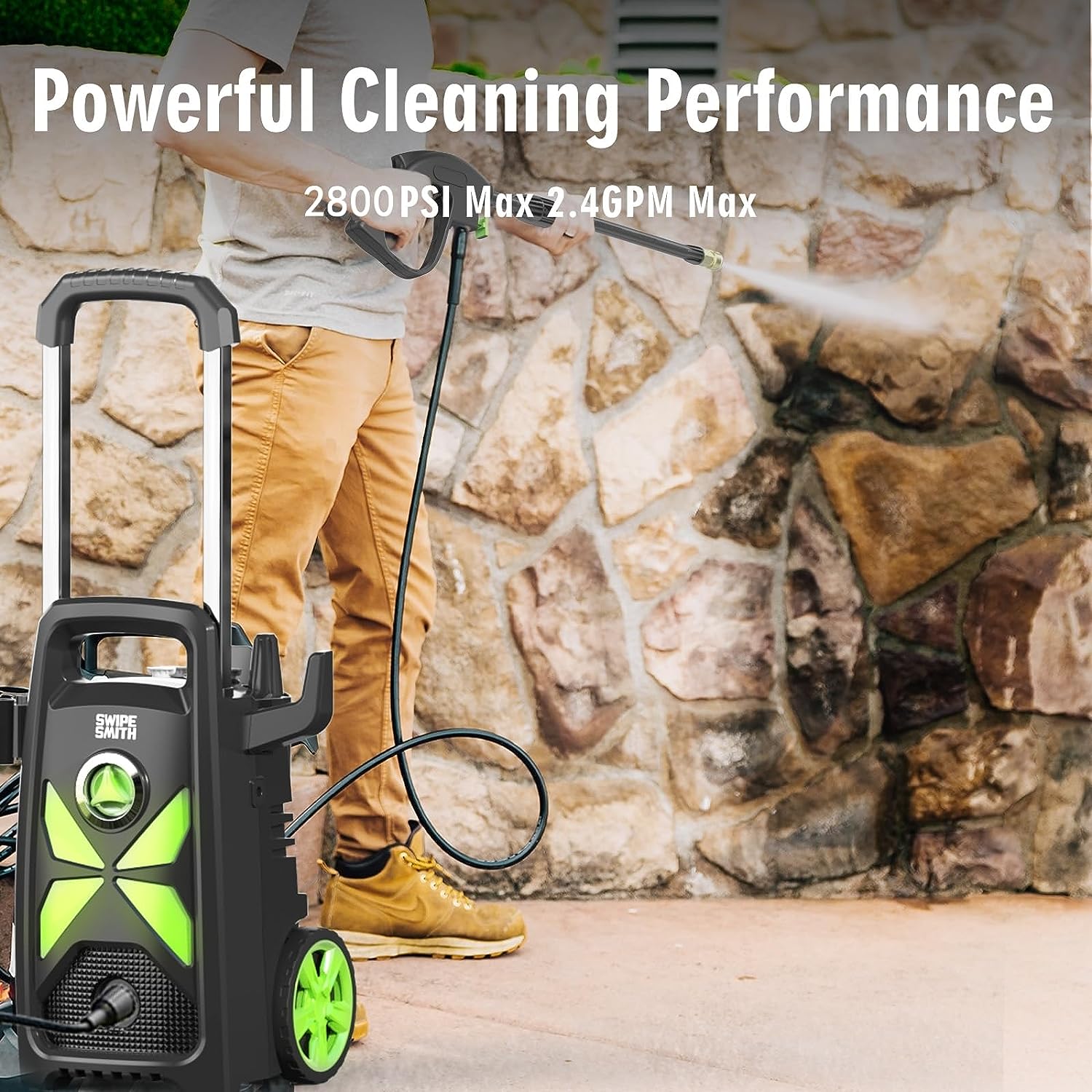 Electric Pressure Washer. SWIPESMITH 2800 Max PSI 2.4 GPM Power Washer with Telescopic Handle. Car Wash Machine with 4 Quick Connect Nozzles. Foam Cannon. for Cars. Patios. and Floor Cleaning