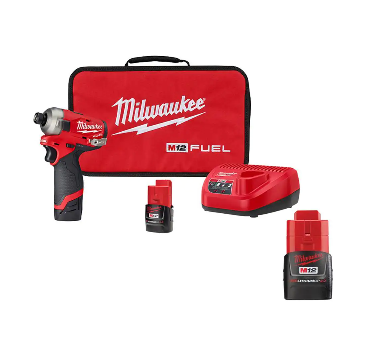 Milwaukee 2551-22-48-11-2420 M12 FUEL SURGE 12V Lithium-Ion Brushless Cordless 1/4 in. Hex Impact Driver Compact Kit with 2.0 Ah Battery