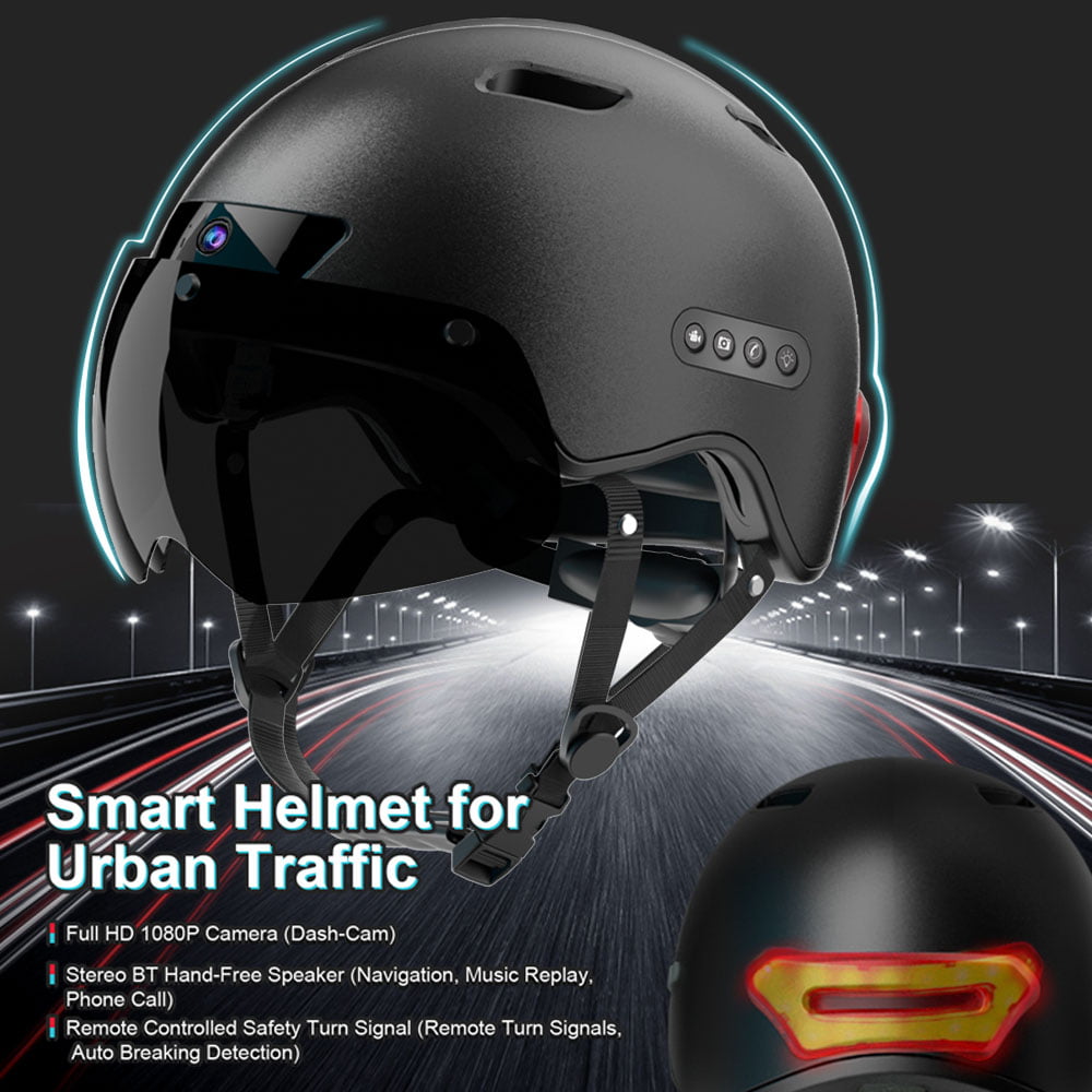 Indigi Urban Smart Helmet | Full HD Front Camera and Rear LED Lights + Turn Signals | Bluetooth Call + Music | Unisex Adult & Teen
