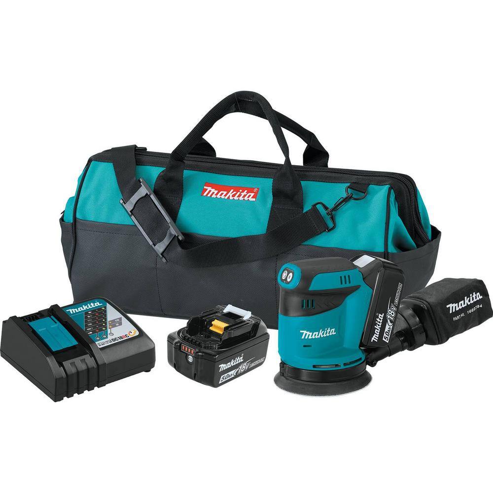 Makita XOB01T 18V 5.0Ah LXT Lithium-Ion Cordless 5 in. Random Orbit Sander Kit