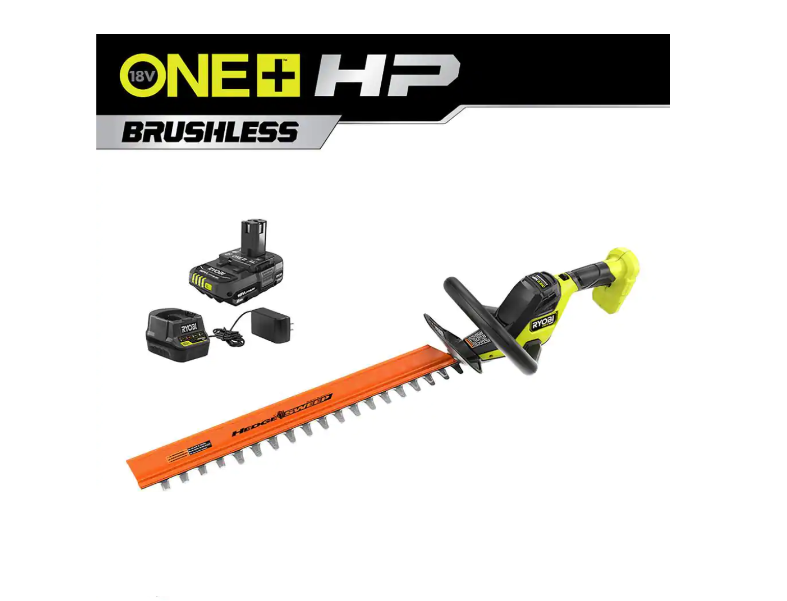 RYOBI P2680VNM ONE+ HP 18V Brushless 22 in. Cordless Battery Hedge Trimmer with 2.0 Ah Battery and Charger