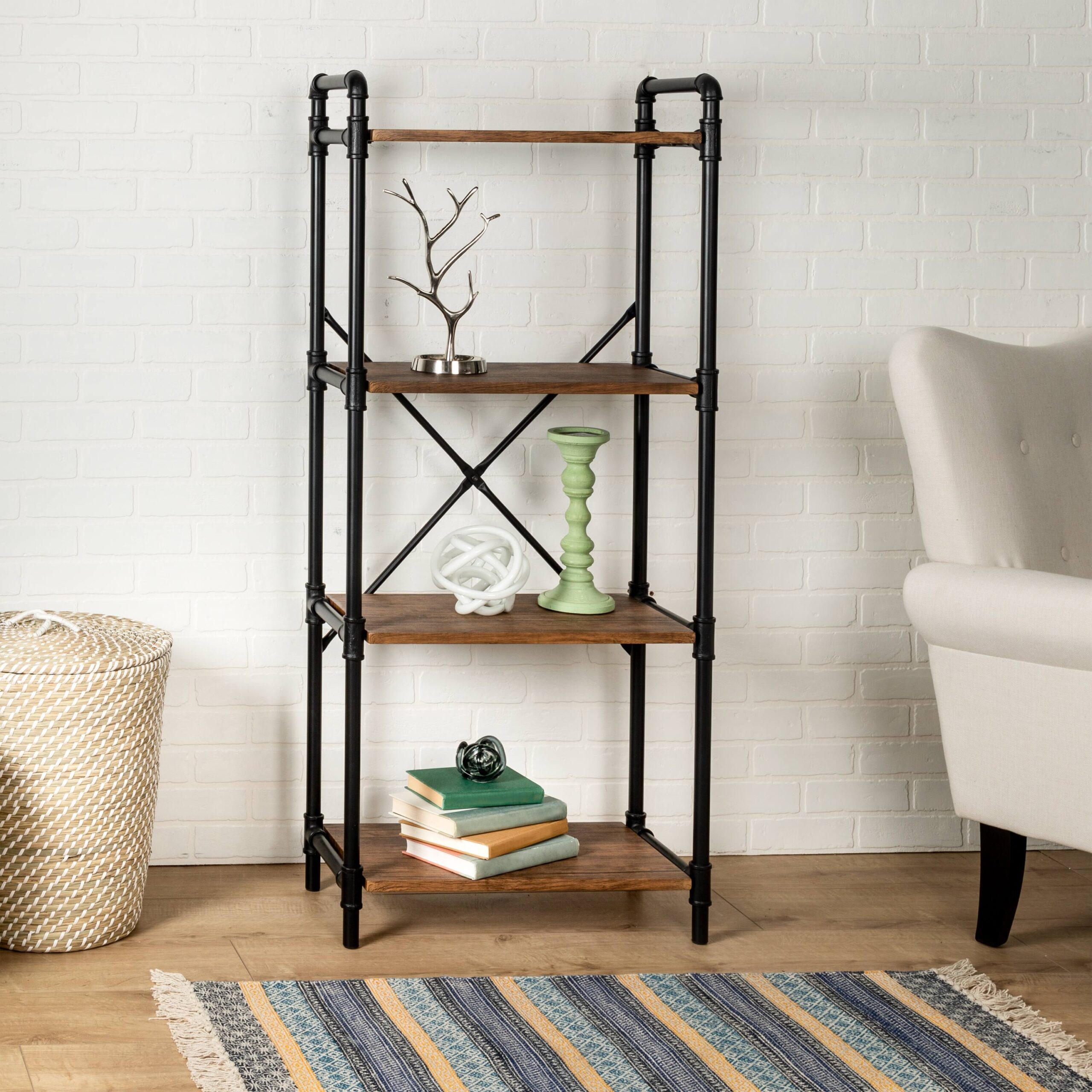 Honey Can Do Black 4-Tier Industrial Bookshelf