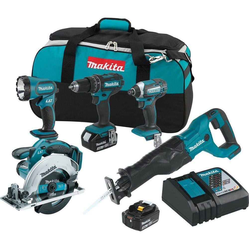 Makita XT505 18V LXT Lithium-Ion Cordless Combo Kit (5-Tool) with (2) 3.0 Ah Batteries. Rapid Charger and Tool Bag
