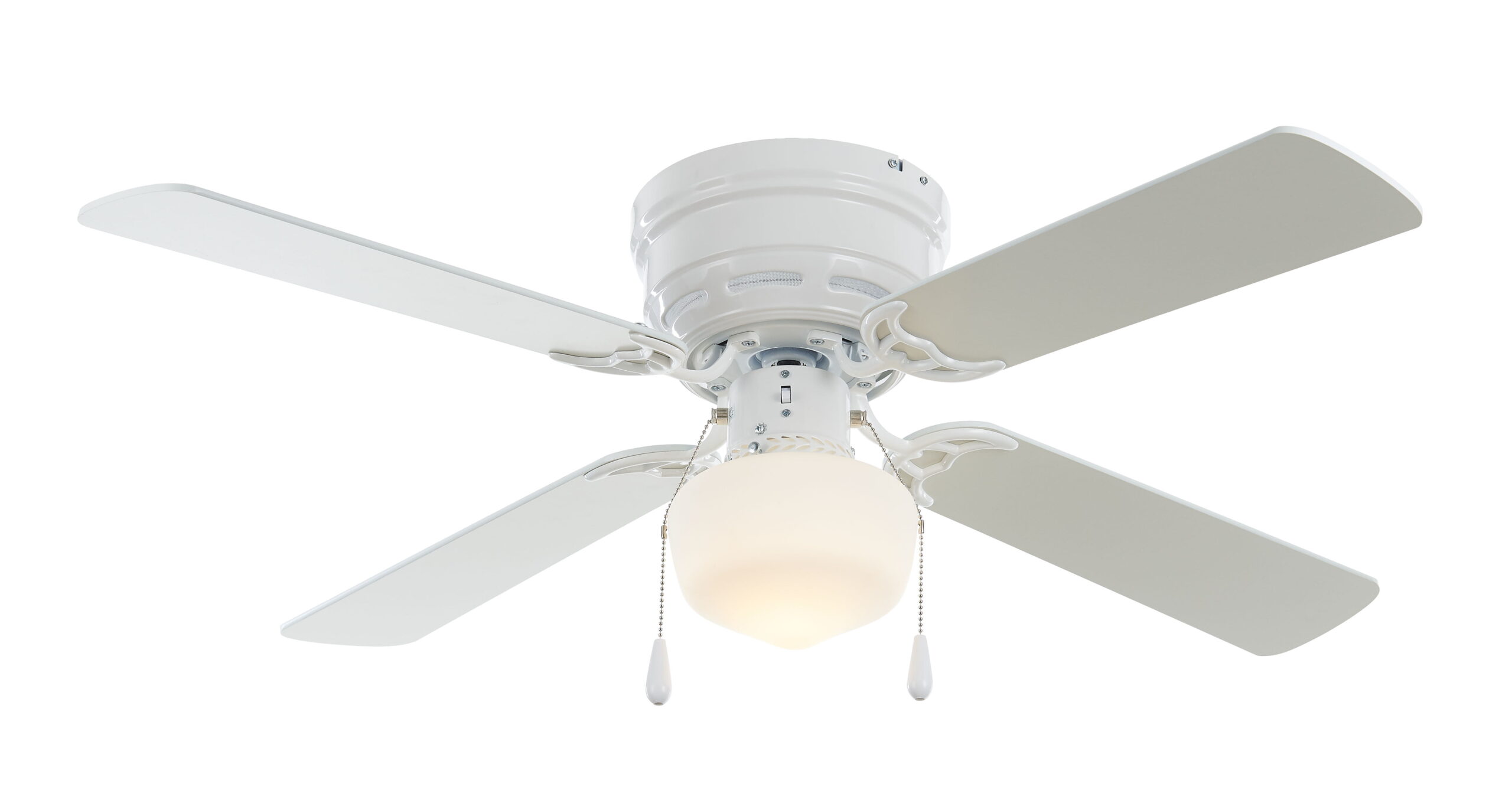 Mainstays 42″ Hugger Metal Indoor Ceiling Fan with Light. White. 4 Blades. LED Bulb. Reverse Airflow