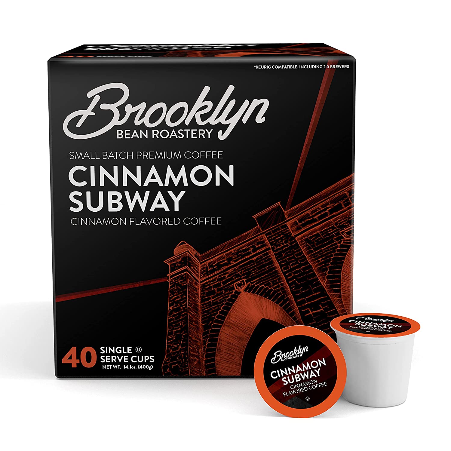 Brooklyn Beans Cinnamon Subway Gourmet Coffee Pods. Compatible with 2.0 Keurig K Cup Brewers. 40 Count