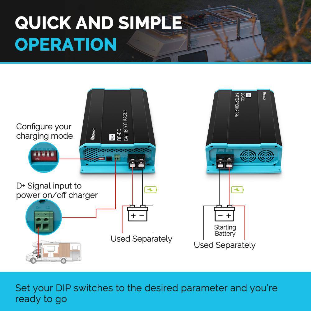 Renogy RNG-DCC1212-60 750-Watt Solar 12-Volt 60 Amp DC to DC On-Board Battery Charger for Flooded Gel AGM and Lithium Batteries