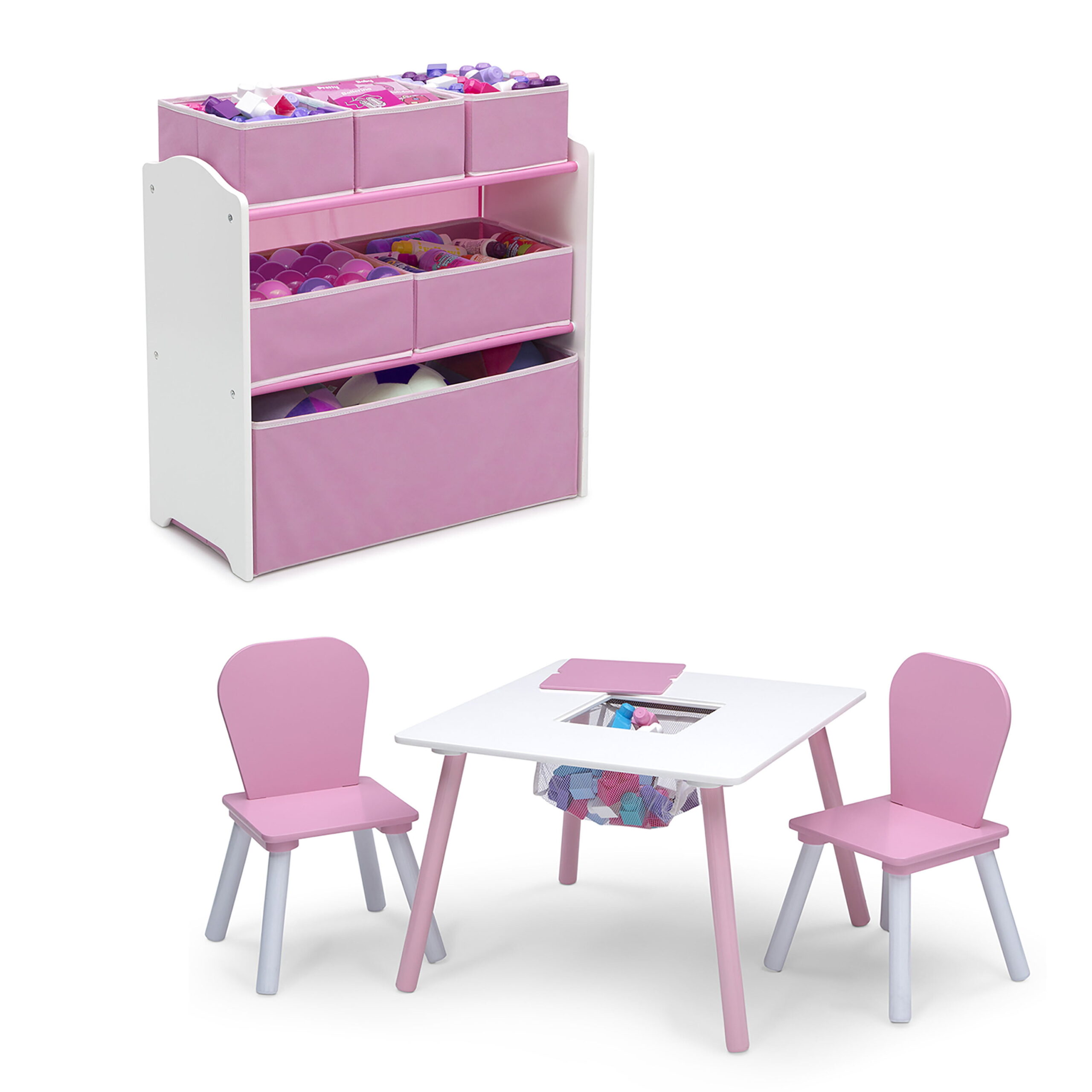Delta Children 4-Piece Toddler Playroom Set. Pink/White