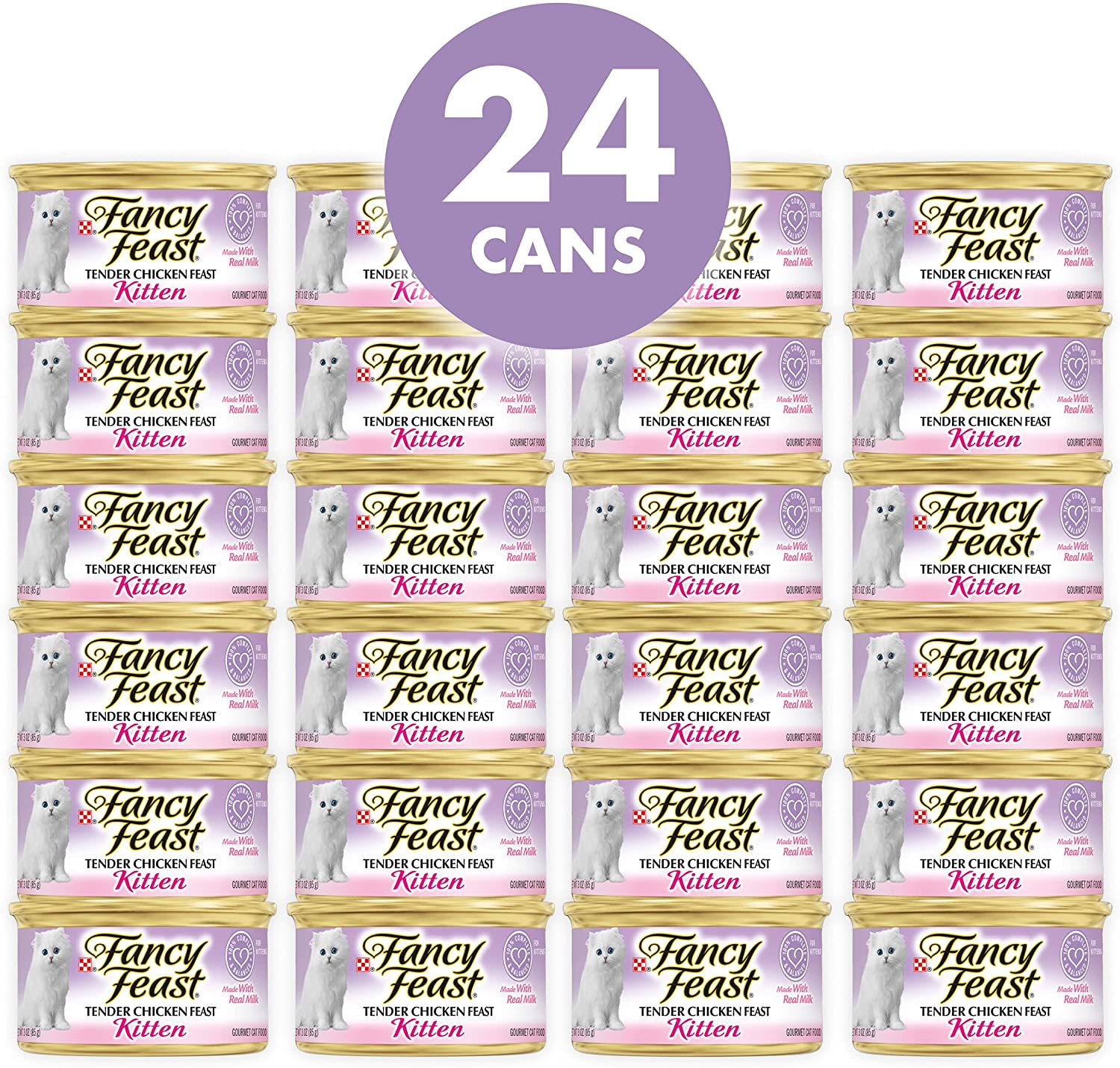 Purina Fancy Feast Grain Free Pate Wet Kitten Food. Tender Chicken Feast - (24) 3 oz. Cans