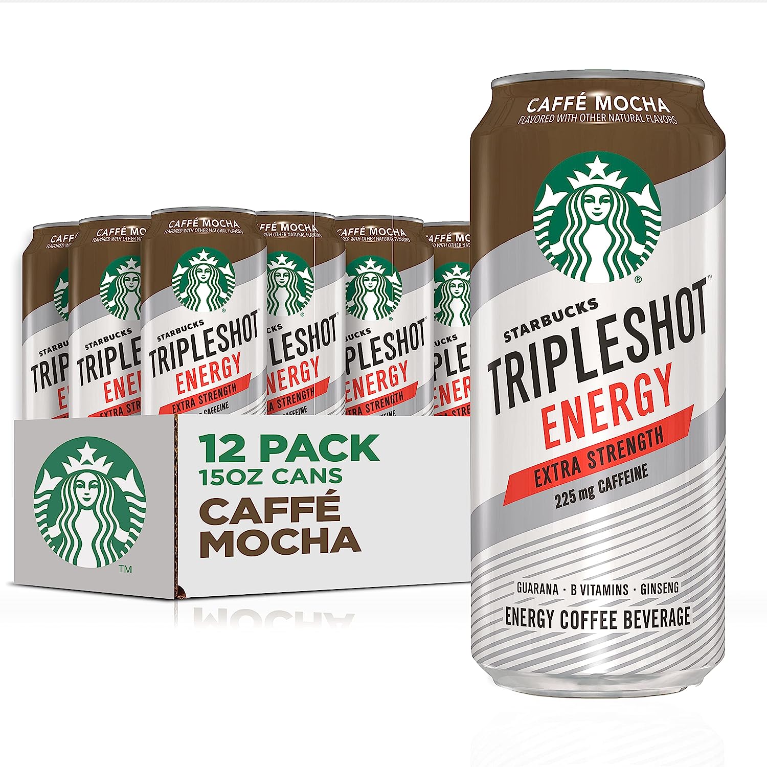 Starbucks Tripleshot Energy Extra Strength Espresso Coffee Beverage. Caffe Mocha. 225mg Caffeine. 15oz cans (12 Pack)