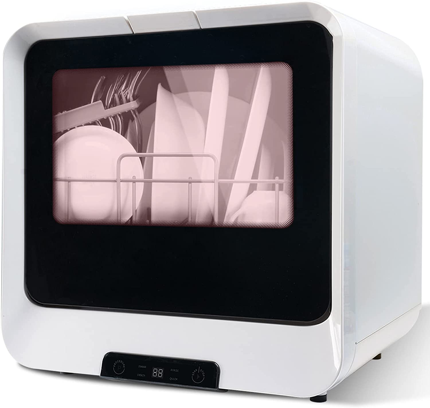 Portable Countertop Dishwasher.4 Washing Programs. Air-Dry Function and LED Light for Small Apartments. Dorms and RVs (Whites)