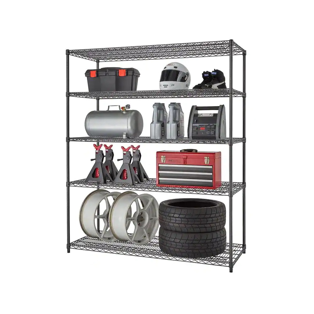 TRINITY TBFPBA-0928 PRO Black 5-Tier Steel Wire Garage Storage Shelving Unit (60 in. W x 72 in. H x 24 in. D)