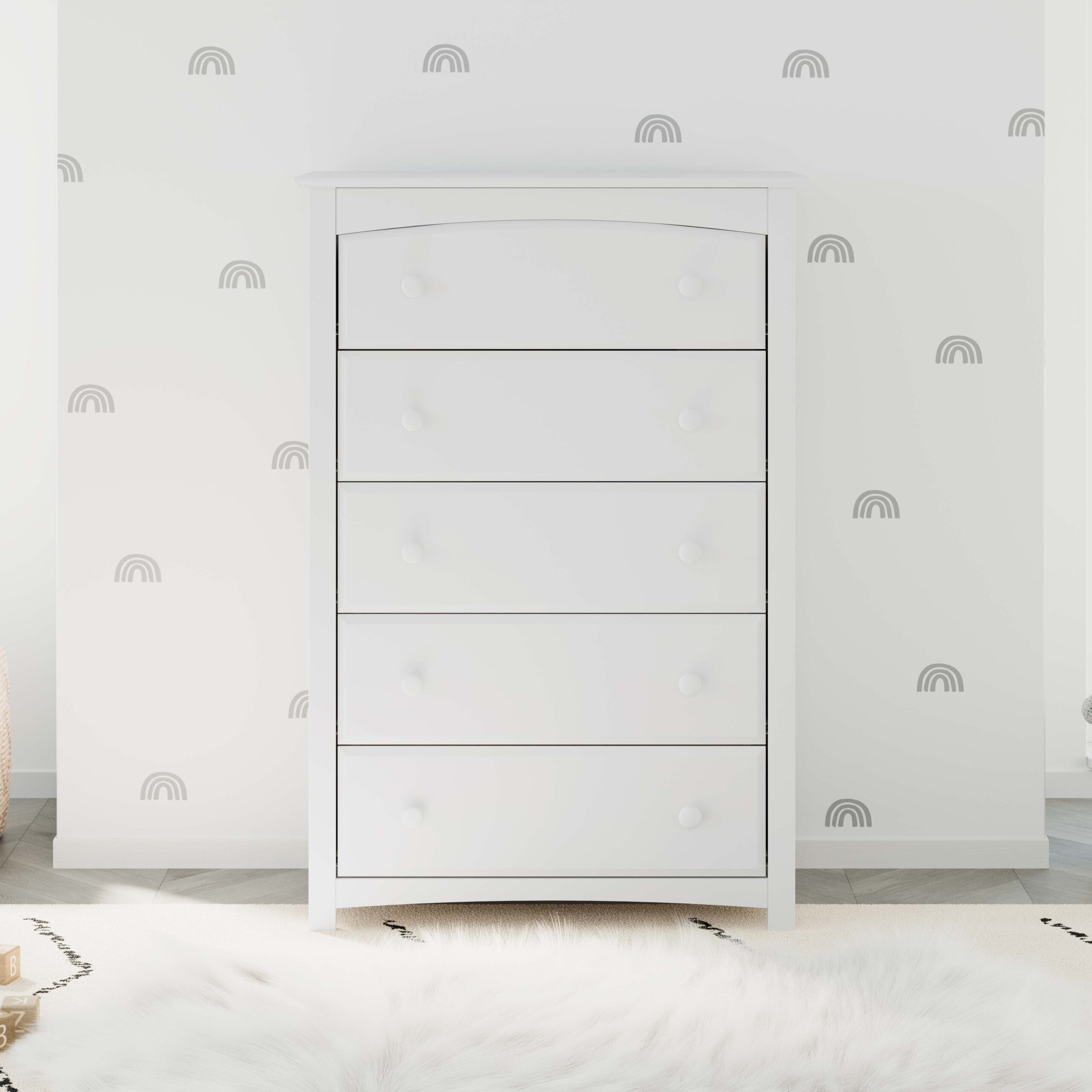 Storkcraft Kenton 5 Drawer Modern Vertical Dresser White