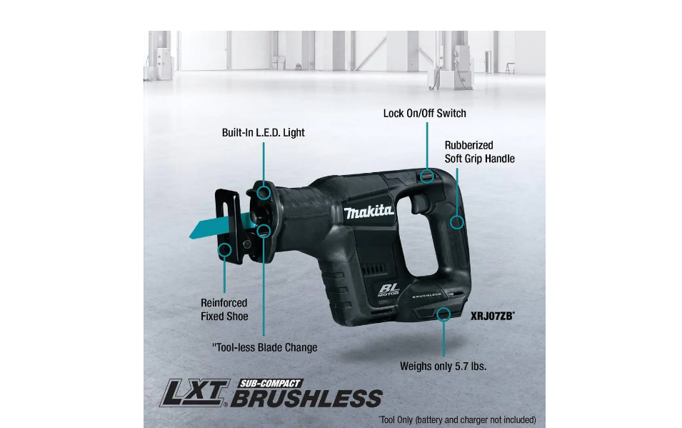 Makita Reciprocating Saw XRJ07ZB 18-Volt LXT Sub-Compact Lithium-Ion Brushless Cordless (Tool-Only)