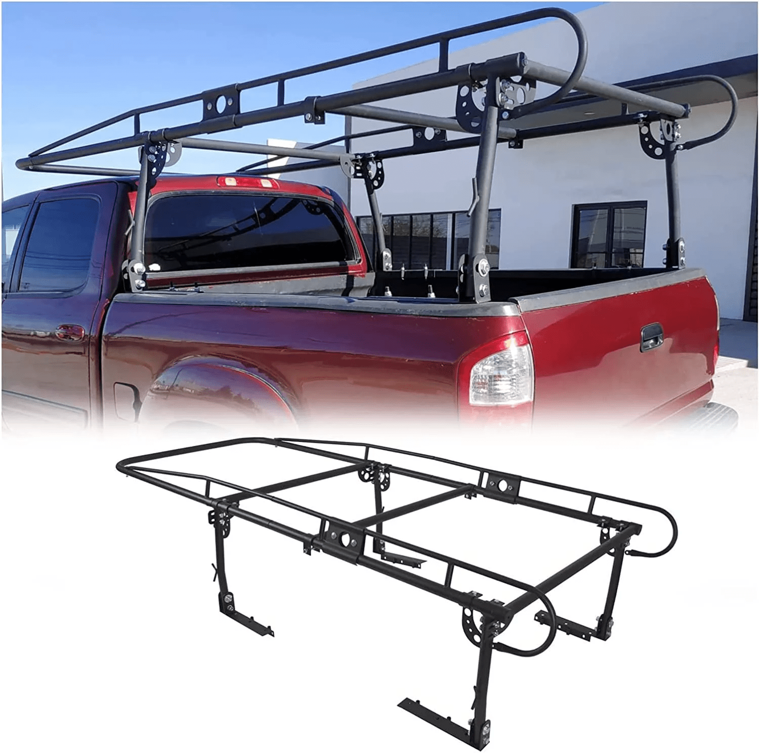 Kojem Universal Kayak Lumber Rack 1000 LBS Adjustable Truck Bed Rack Contractors Ladder Pickup Side Bar Long Cab Over-Cab