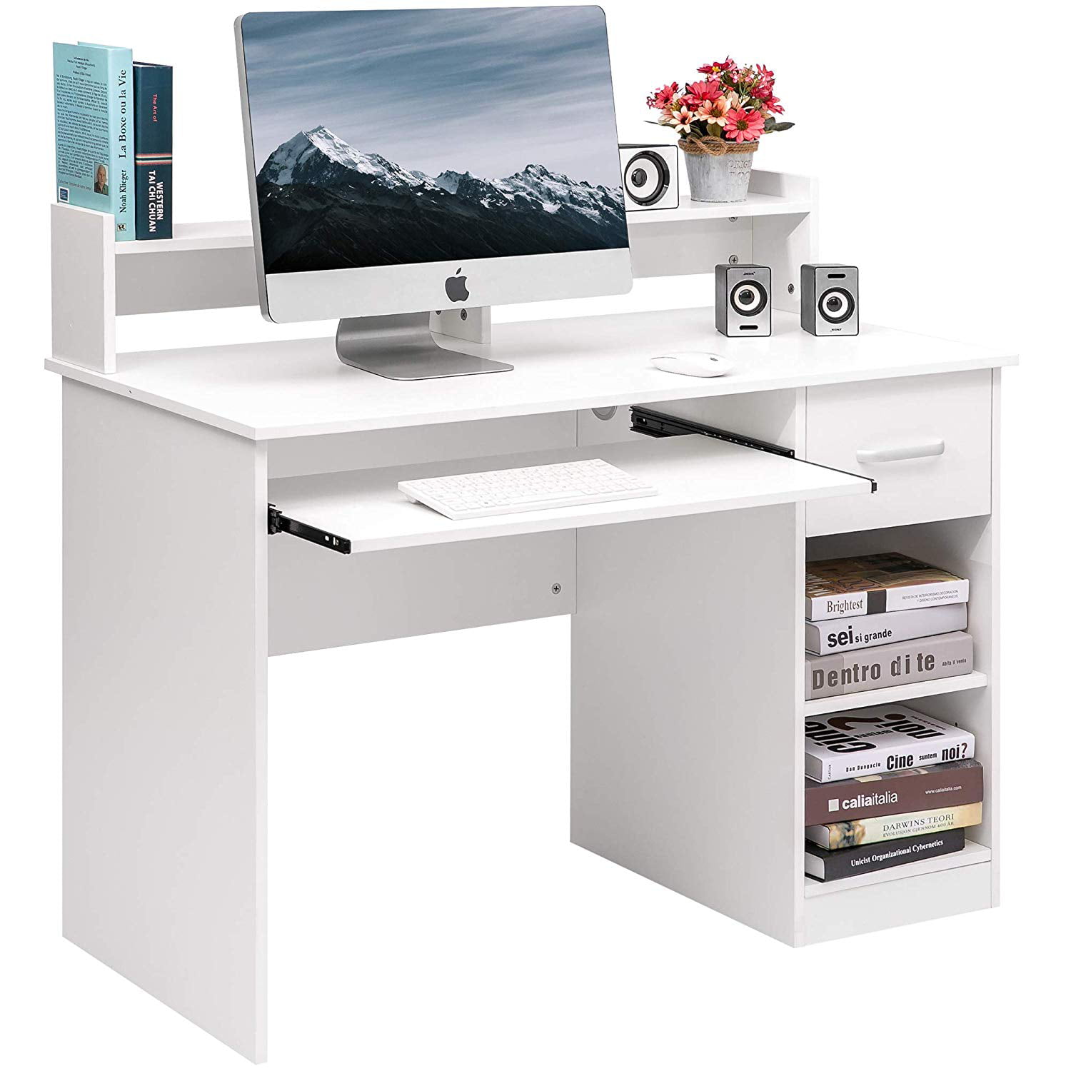 Winado Computer Desk Home Office Workstation Laptop Study Table with Drawer Keyboard Tray. White