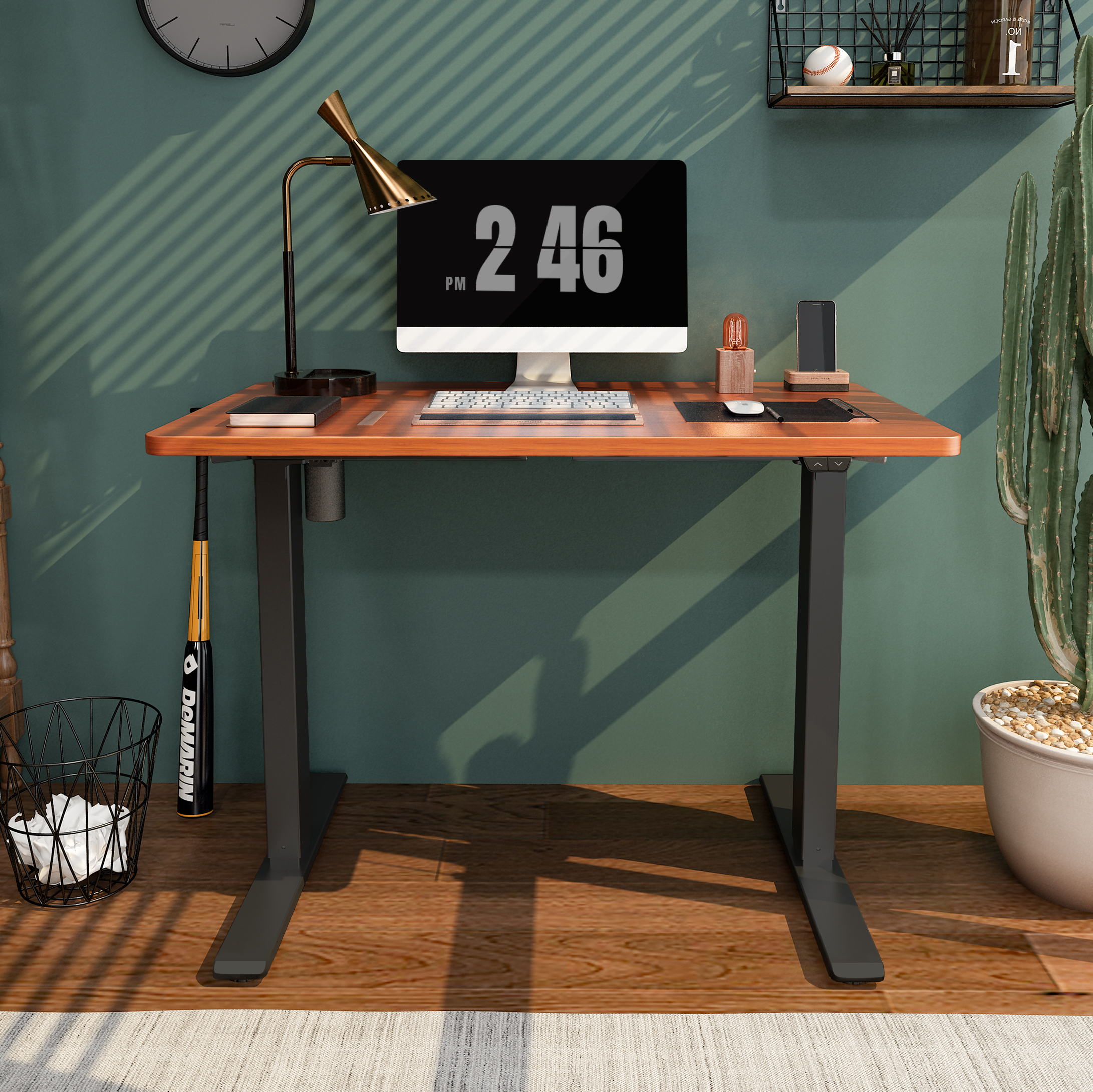 FlexiSpot 42″ x 24″ Home Office Electric Height Adjustable Standing Desk Black Frame and Mahogany Top