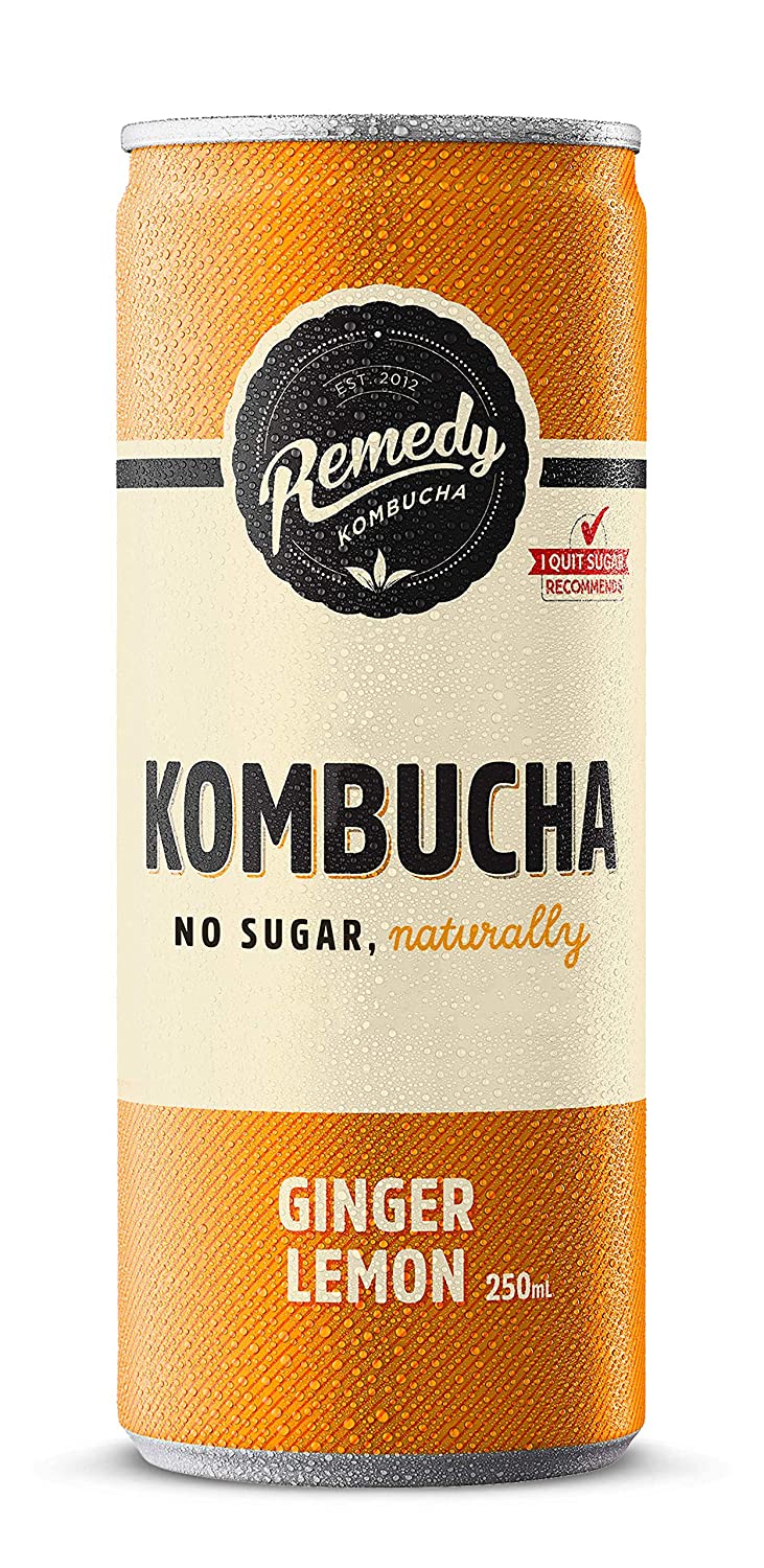 Remedy Kombucha Tea Organic Drink - Sugar Free. Keto. Vegan & Gluten Free - Sparkling Live Cultured. Small Batch Brewed Beverage - Ginger Lemon - 8.5 Fl Oz Can. 24-Pack