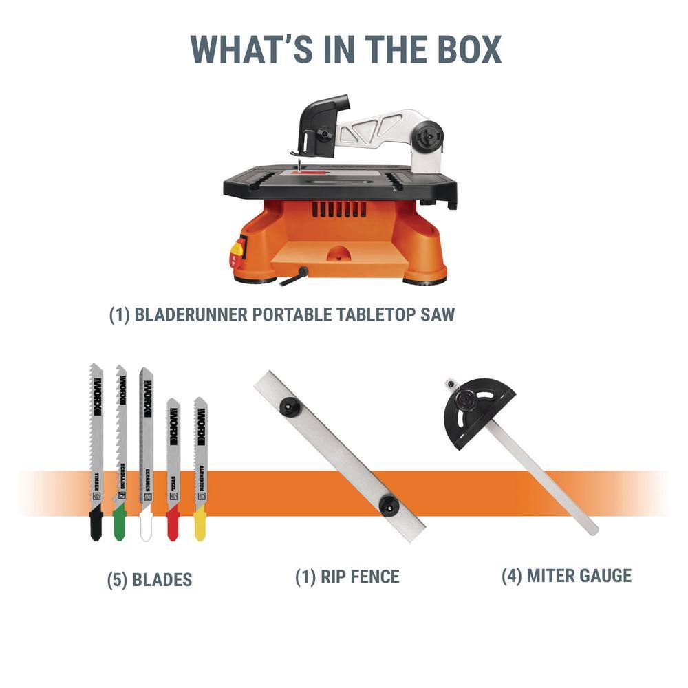Worx WX572L BladeRunner 4-in Spring Steel Blade 5.5 Amp Portable Table Saw