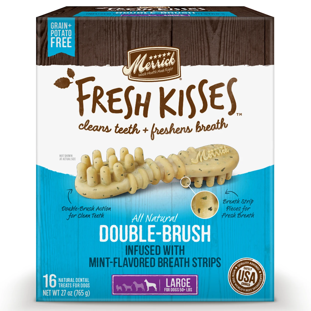 Merrick Fresh Kisses Mint Breath Strips Dental Dog Treats for Large Breeds Over 50 lbs.. 27 oz.. Count of 16