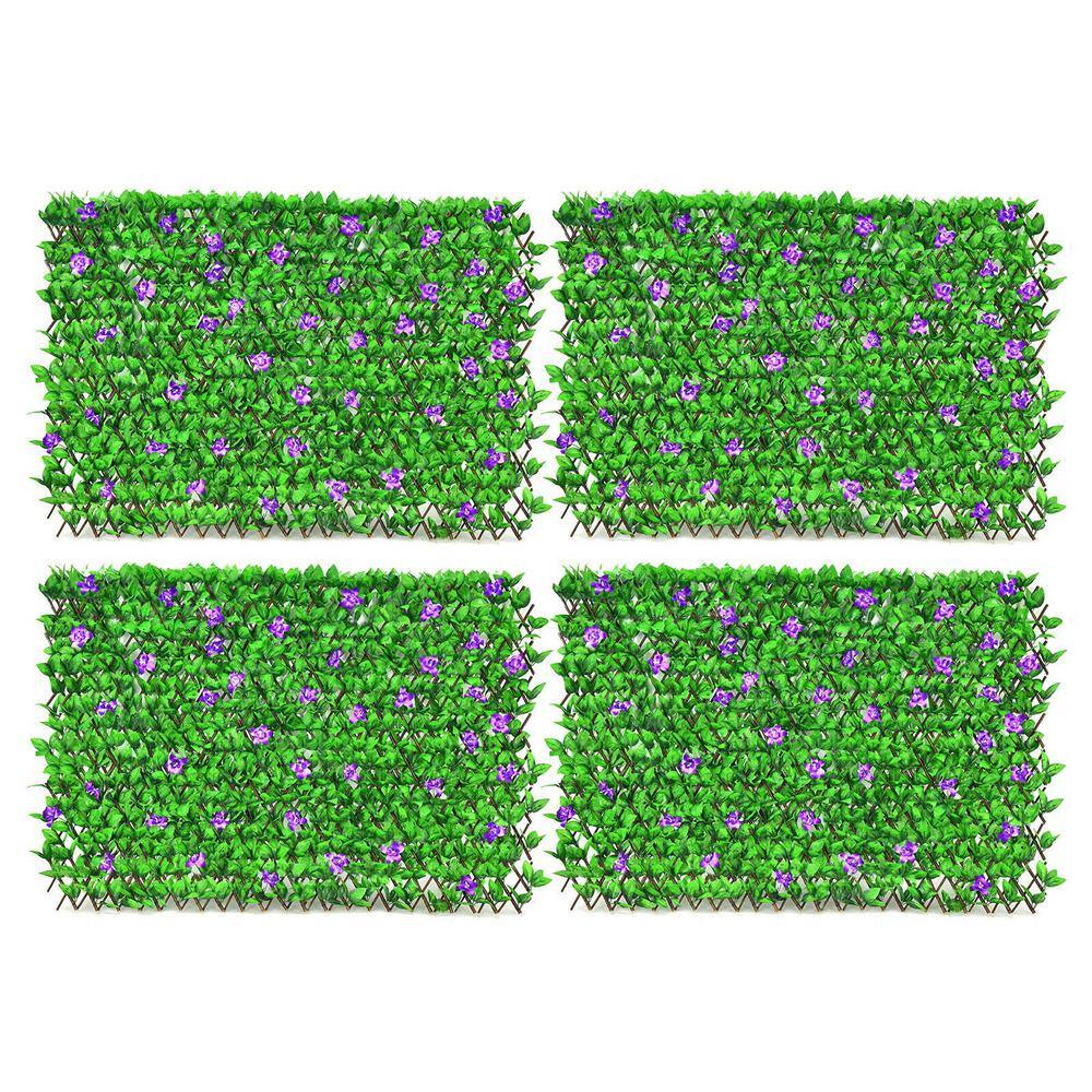 WELLFOR NP-HPY-10481PU-4 79 in. W x 39 in. D Willow and Polyester Faux Ivy Privacy Garden Fence with Purple Flower (4-Piece)
