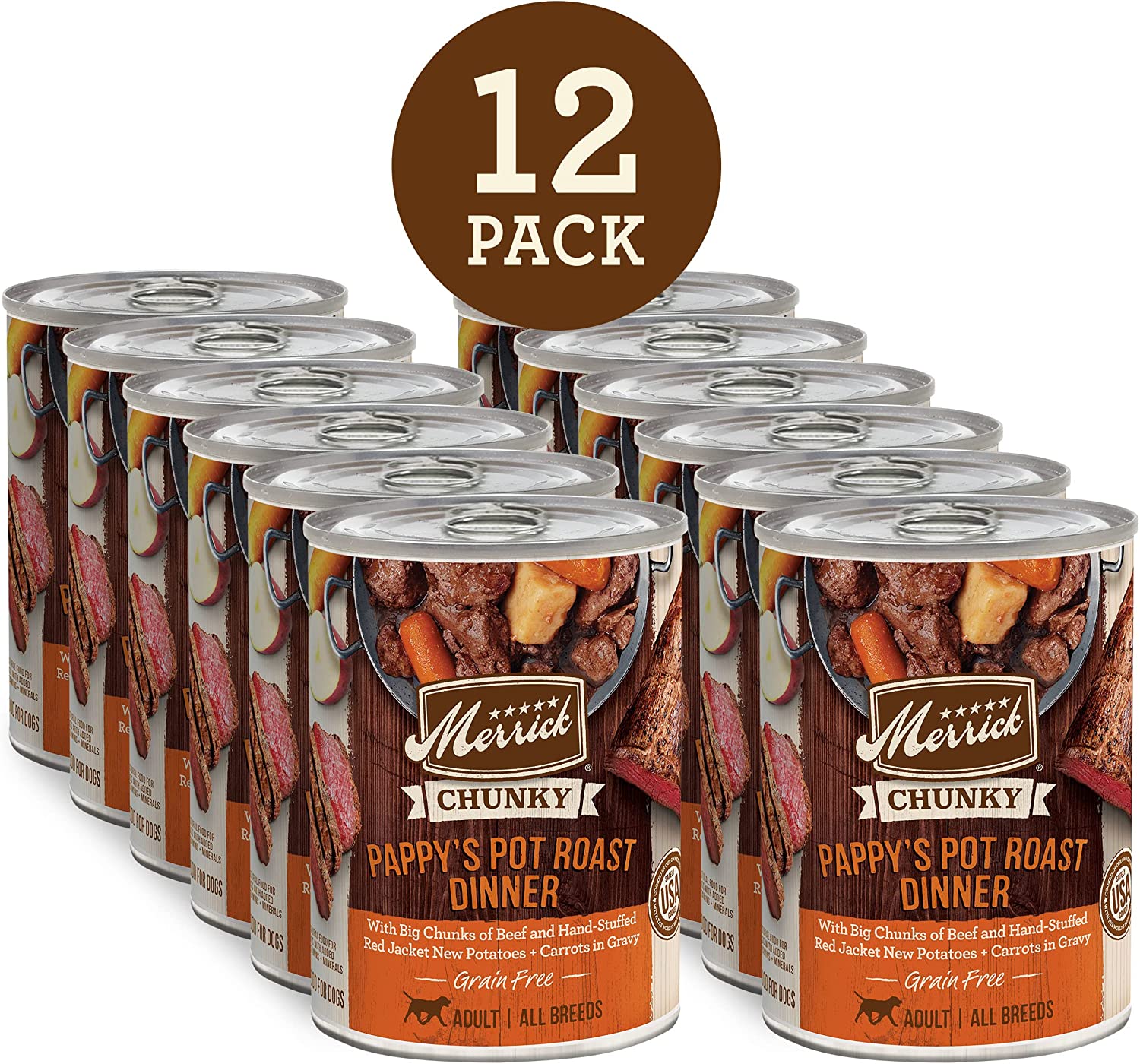 Merrick Chunky and BBQ Grain Free Canned Wet Dog Food Pappy-s Pot Roast Dinner  (Case of 12)