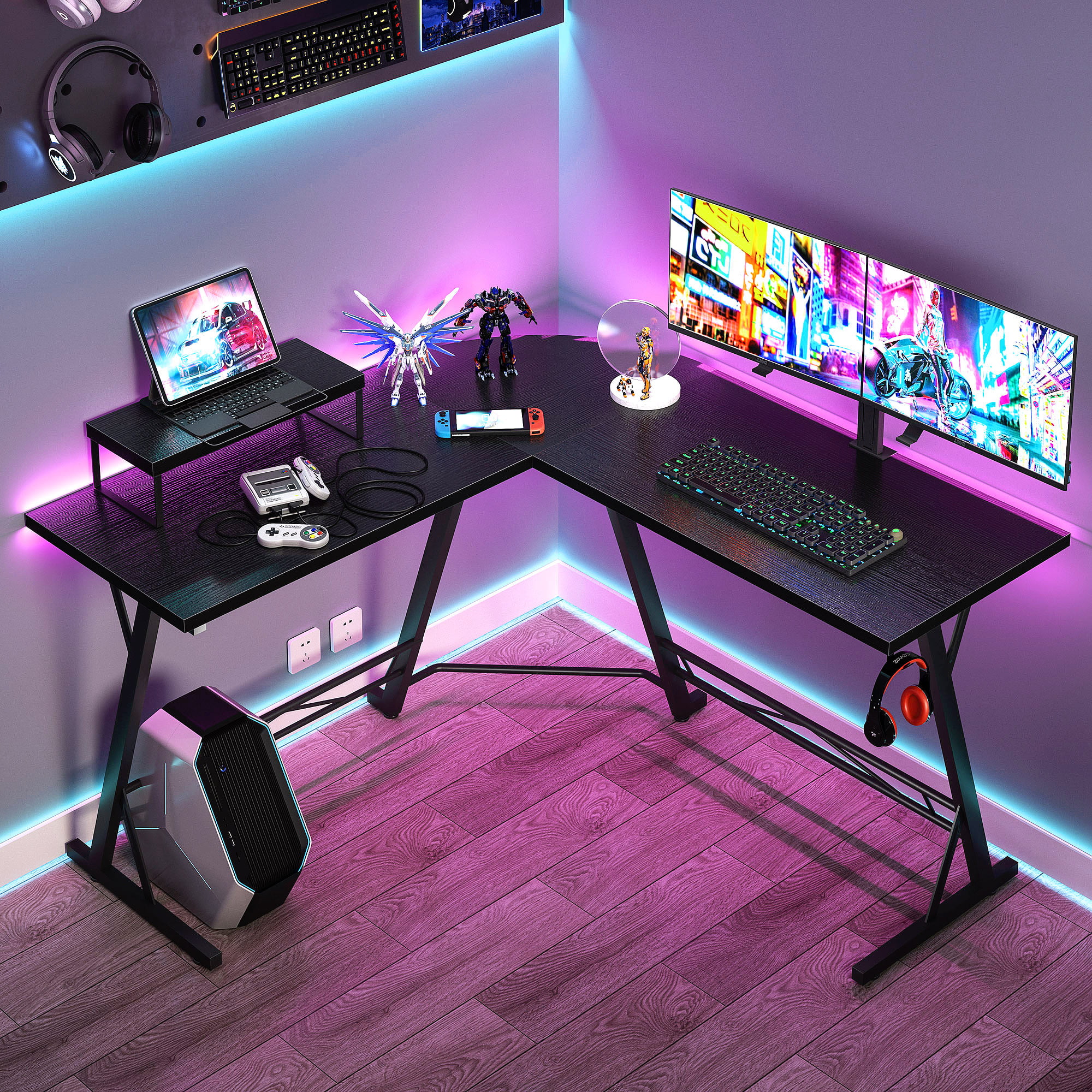 Casaottima 51″ L Shaped Gaming Desk. Computer Desk with Monitor Stand Desk Workstation. Natural Black