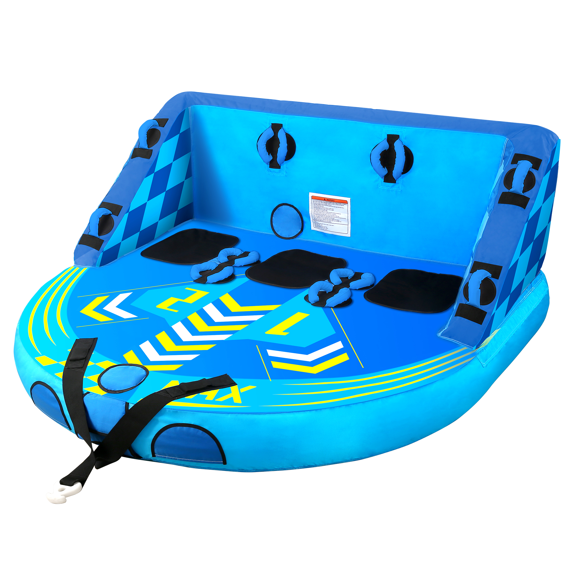MaxKare Inflatable Towable Tube for Boating with Foam Seats & Multiple Handles. 1-3 Rider  - Blue