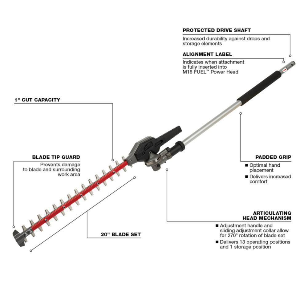 Milwaukee 49-16-2719-49-16-2720-49-16-2738-49-16-2 M18 FUEL QUIK-LOK Hedge Trimmer Attachment w/M18 FUEL 10 in. Pole Saw. Edger. Brush Cutter Attachments (4-Tool)