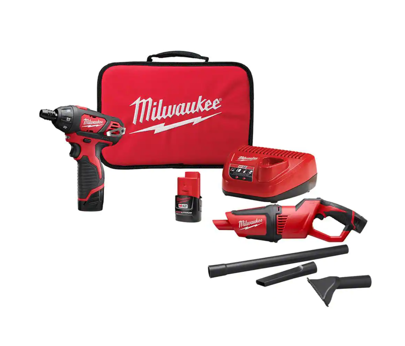 Milwaukee 2401-22-0850-20 M12 12-Volt Lithium-Ion Cordless 1/4 in. Hex Screwdriver Kit with M12 Lithium-Ion Cordless Compact Vacuum