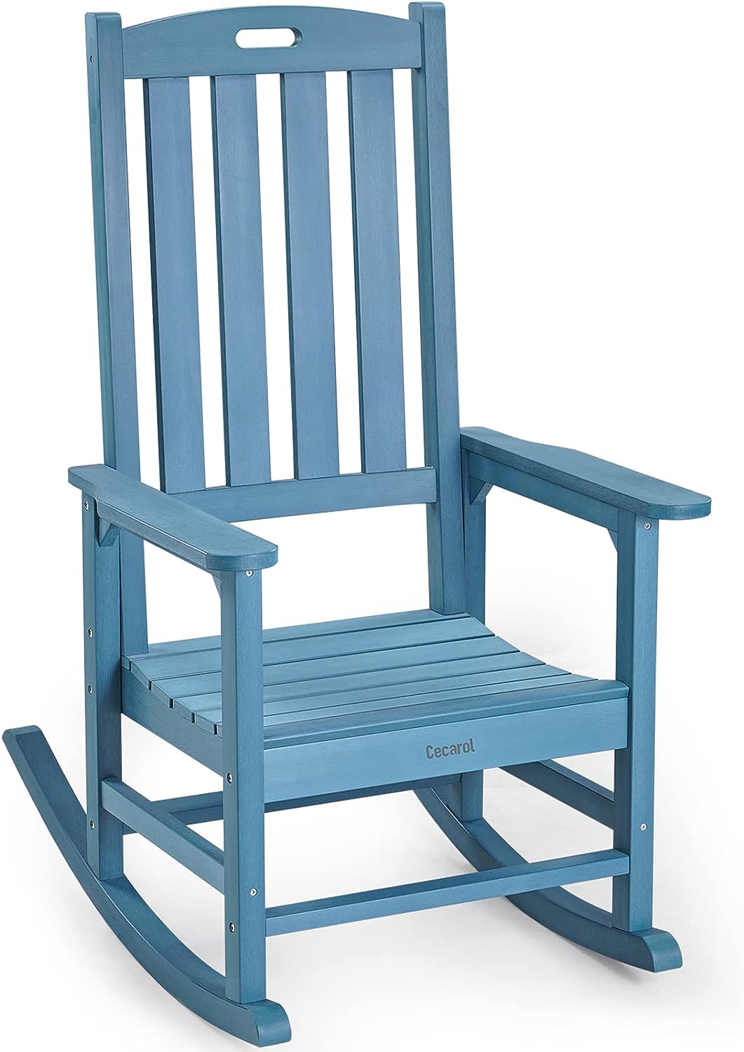 Cecarol Patio Oversized Rocking Chair Outdoor. Weather Resistant. Low Maintenance. High Back Front Porch Rocker Chairs 385lbs Support Poly Lumber Rocker. Wood-Like Plastic Chair. Blue-PRC01