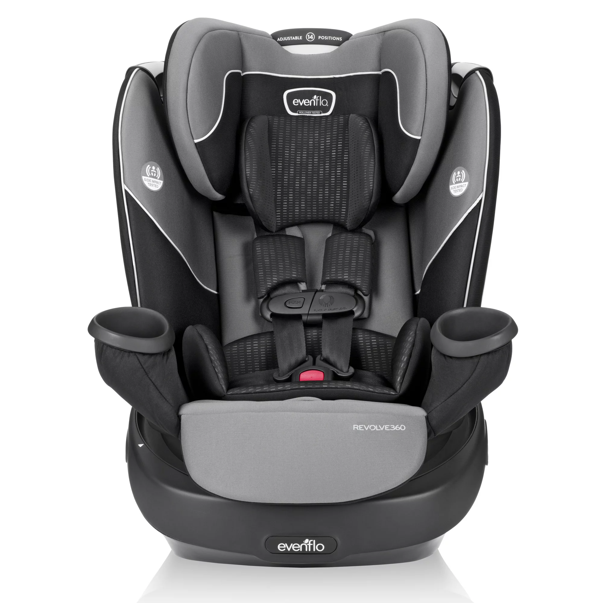 Evenflo Revolve360 Rotational All-In-One. One-Time Install. 360-Degree Rotating Infant. Forward-Facing. Booster Modes 10-Year Convertible Car Seat. Amherst Gray