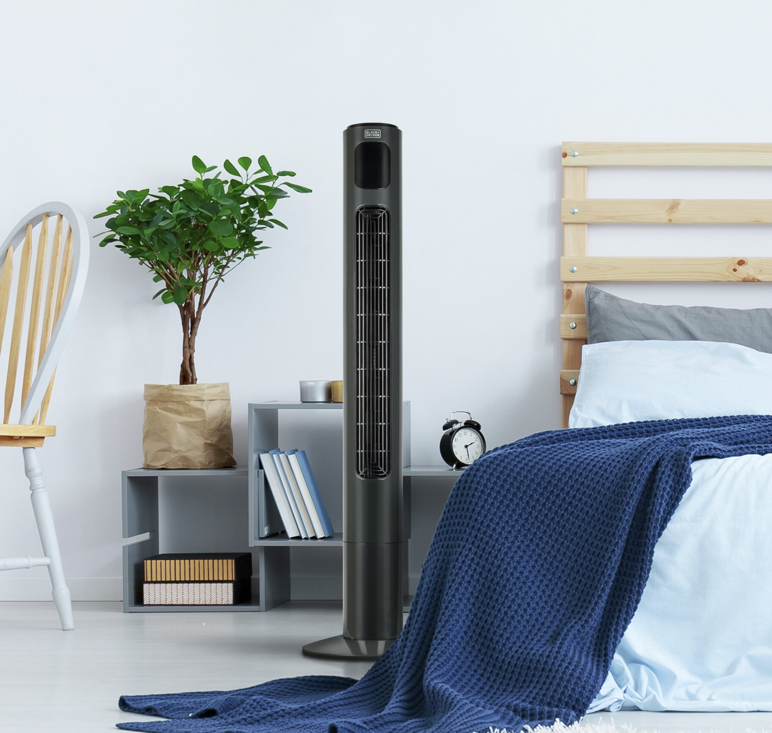BLACK+DECKER 46″ Oscillating Tower Fan with LED Display & Remote. BFTR146. Charcoal Gray