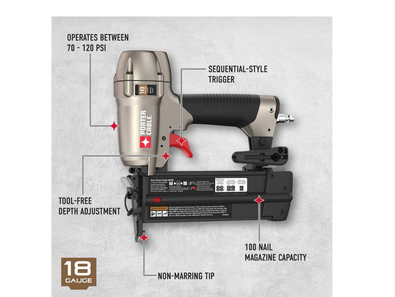 Porter-Cable BN200C 18-Gauge Pneumatic Brad Nailer Kit