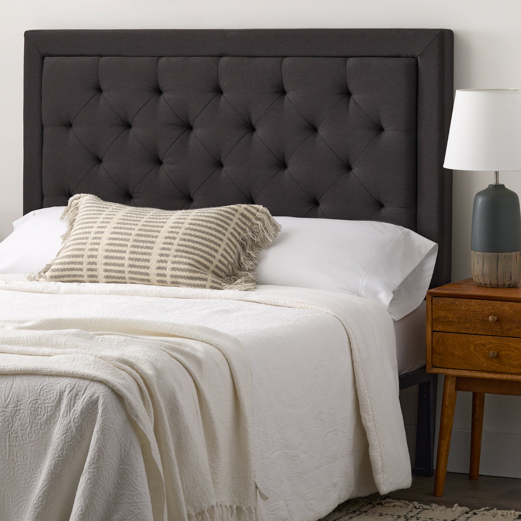 Rest Haven Medford Rectangle Upholstered Headboard with Diamond Tufting. Queen. Charcoal