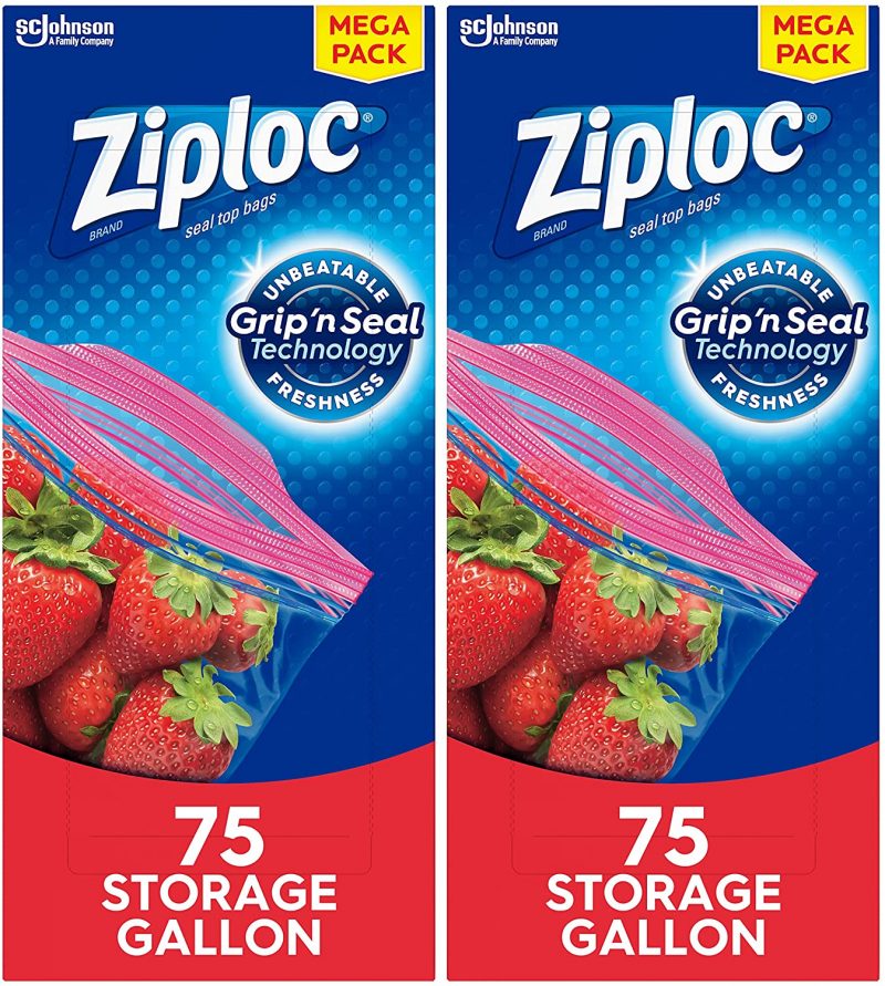 Ziploc Gallon Food Storage Bags. Grip ‘n Seal Technology. 75 Count. 2 Pack