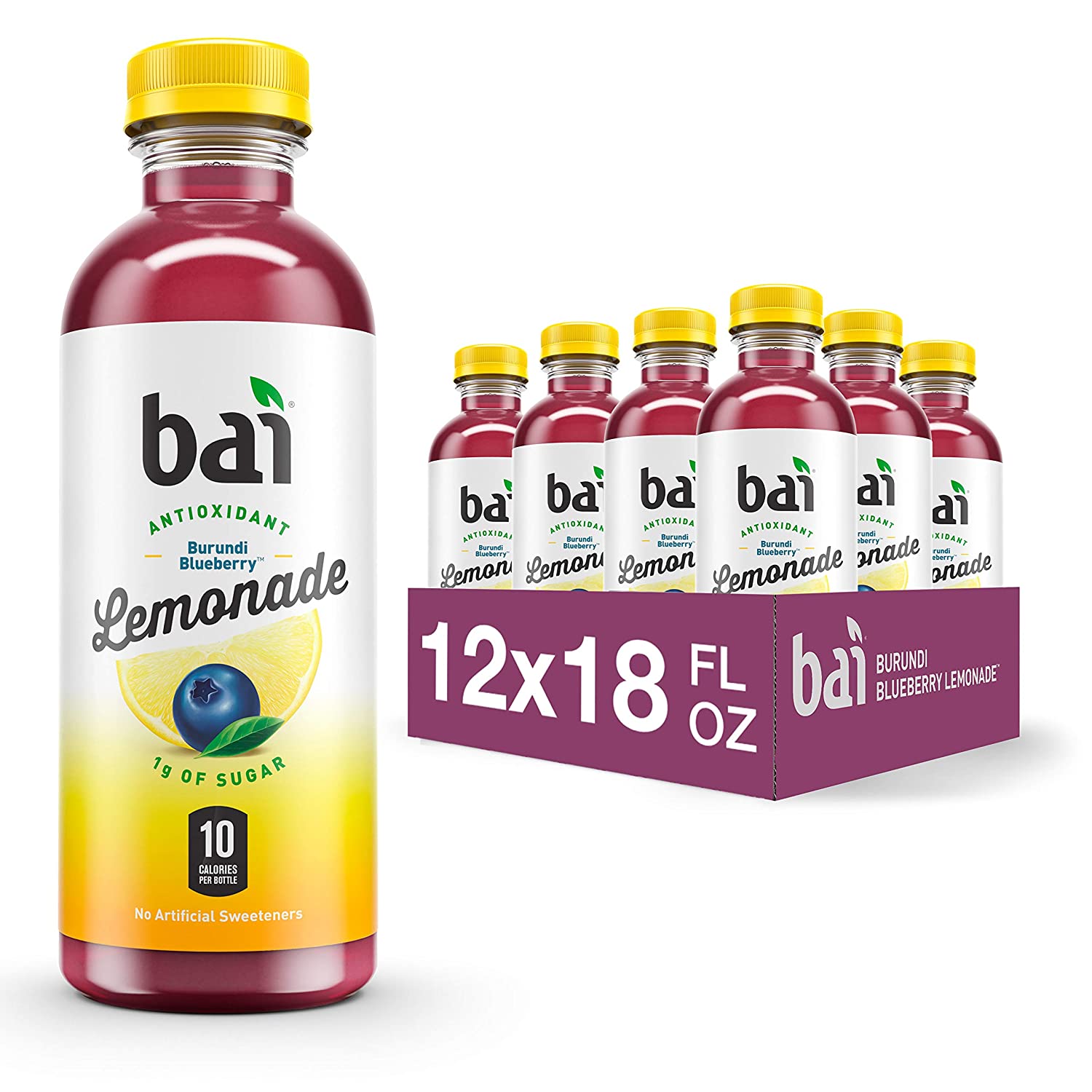 Bai Flavored Water. Burundi Blueberry Lemonade. Antioxidant Infused Drinks.12 Count