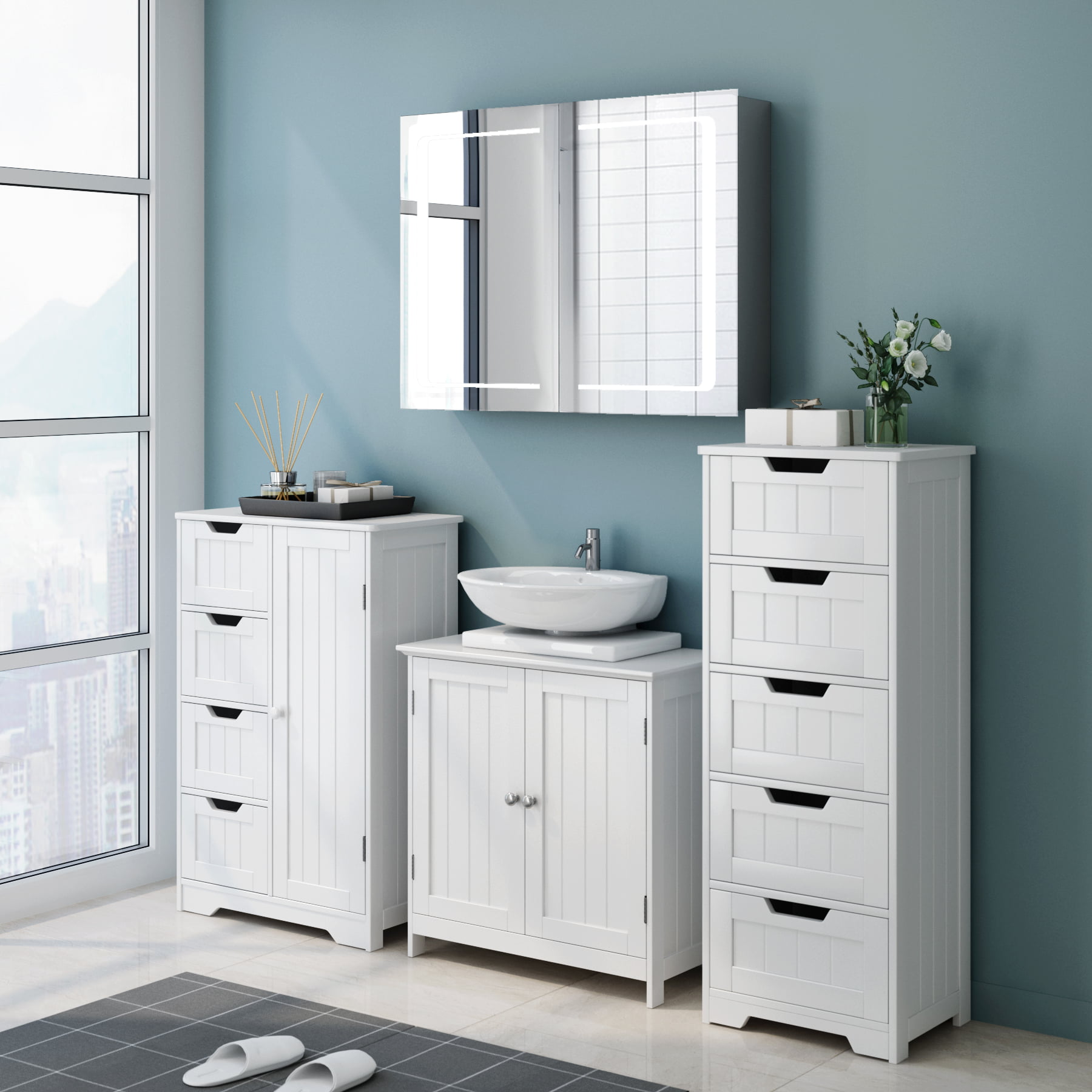 Homfa 5-Drawer Dresser for Bedroom. Wooden Bathroom Linen Cabinet. White Finish