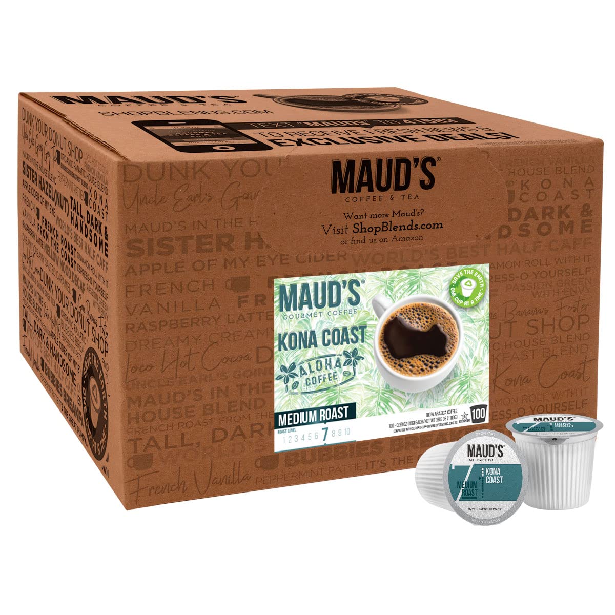 Maud-s Kona Coffee Blend (Kona Coast). 100ct. Solar Energy Produced Recyclable Single Serve Medium Dark Roast Kona Coffee Pods – 100% Arabica Coffee California Roasted. Kona K Cup Compatible