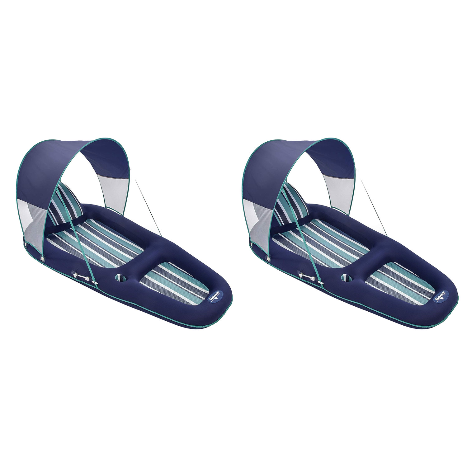 Aqua Leisure Inflatable Pool Lounger Float w Sunshade Canopy. Blue (2 Pack)