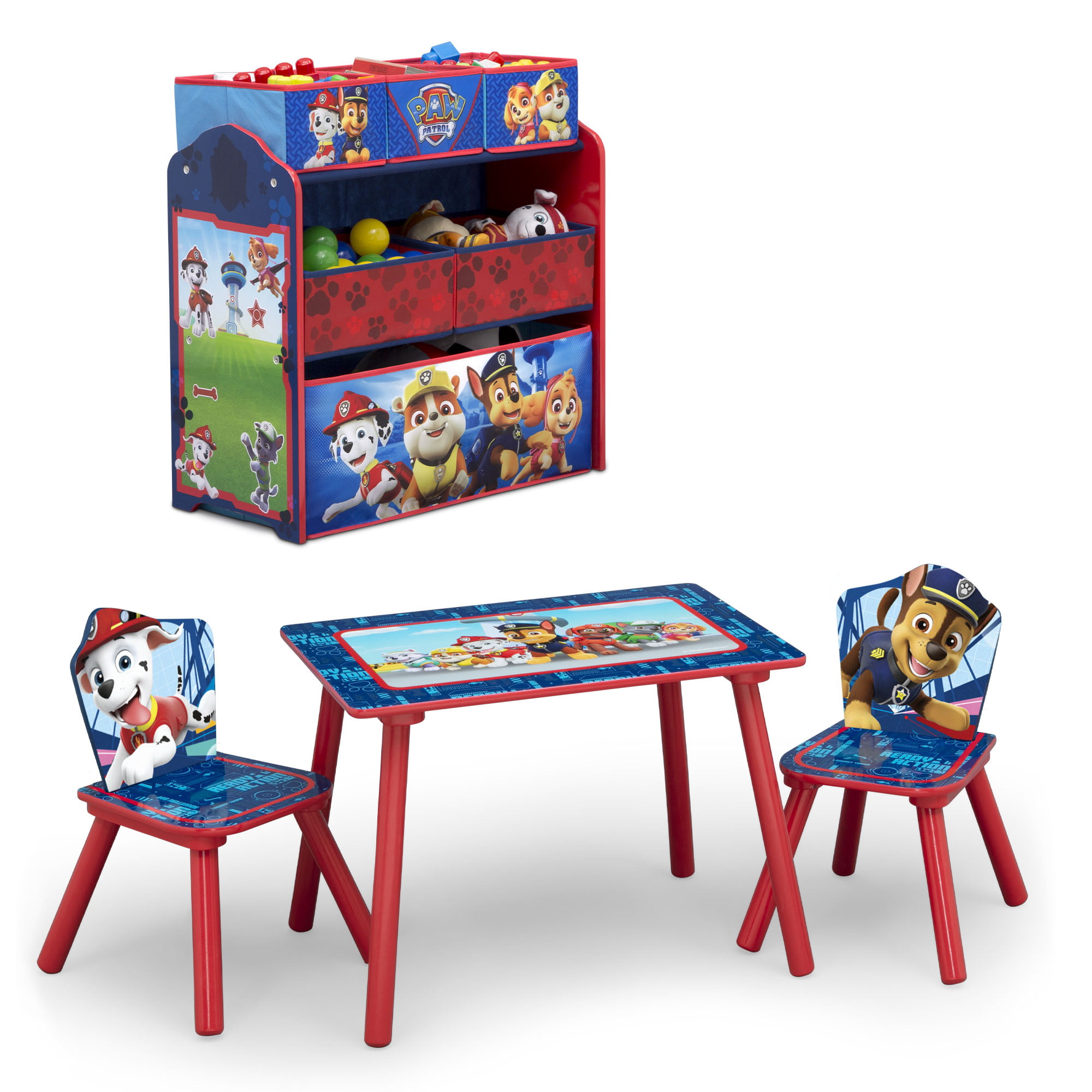 Paw Patrol 4-Piece Toddler Playroom Set – Includes Table. 2 Chairs & Toy Bin. Blue