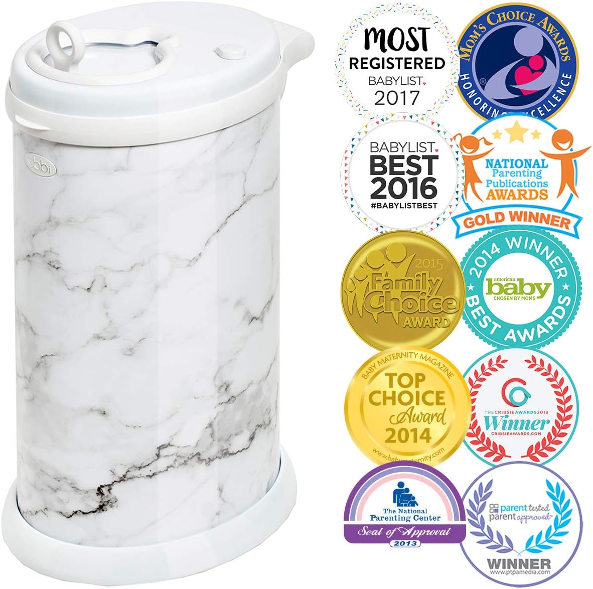 Ubbi Steel Odor Locking. No Special Bag Required Money Saving. Awards-Winning. Modern Design Registry Must-Have Diaper Pail. Marble