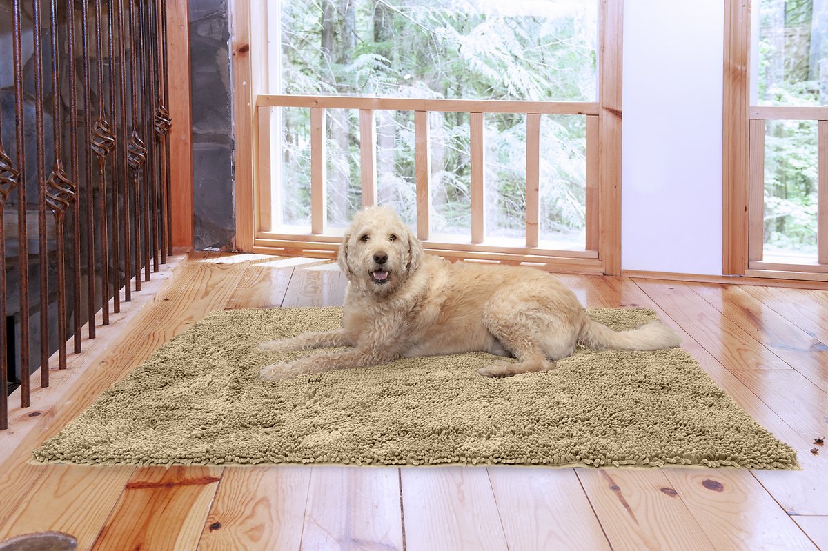 FurHaven Muddy Paws Towel & Shammy Dog Mat - Muddy Paws Absorbent Chenille Shammy Bath Towel and Food Mat Rug. Sand (Tan). Jumbo Plus