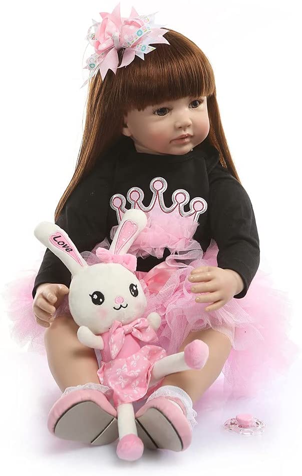 Anano Reborn Baby Dolls 24 inches Realistic Toddler Girl Dolls. (Pink Crown)