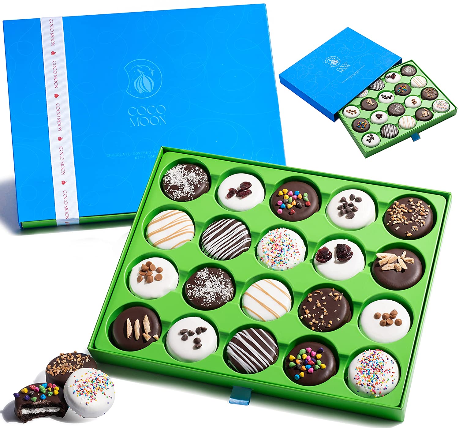 COCO MOON Chocolate Cookies Gift Basket - Gourmet Gift Basket - Decorated Chocolate covered Sandwich Cookies