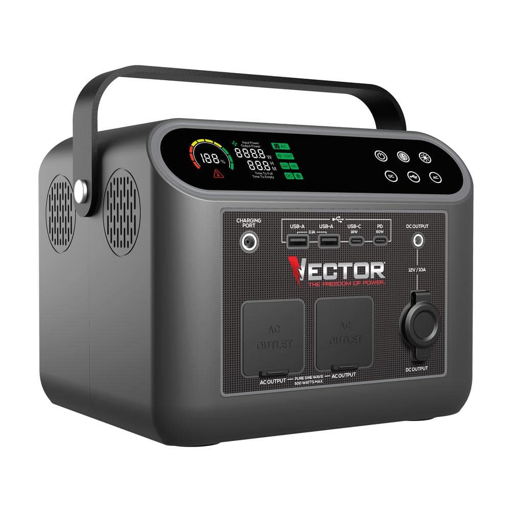 VECTOR VECLIPS4 500-Watt Portable Power Station With 444 WH Li-On Battery. Pure Sine Wave Technology and Wireless Charging