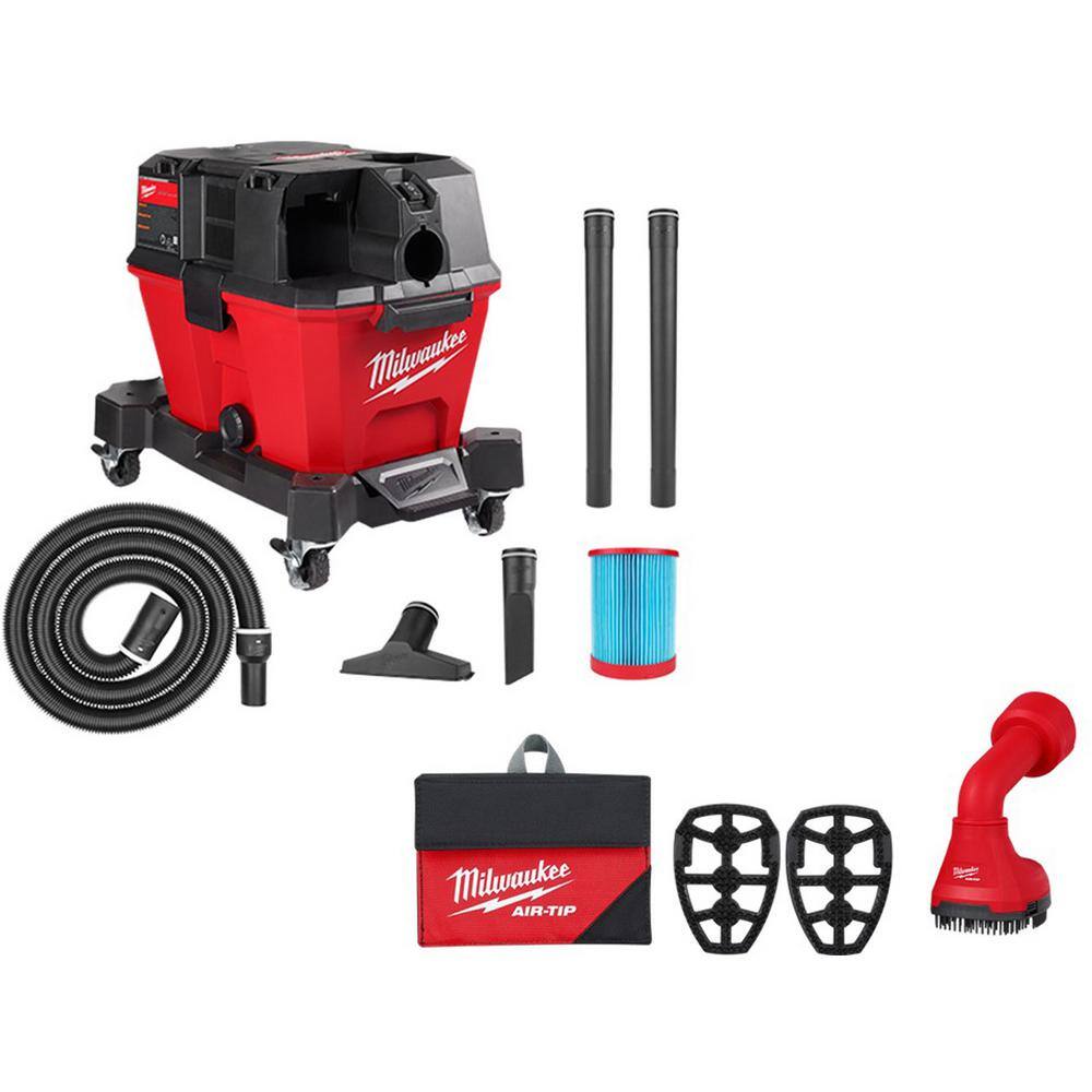 Milwaukee 0910-20-49-90-2020 M18 FUEL 6 Gal. Cordless Wet/Dry Shop Vacuum w/Filter. Hose and AIR-TIP 1-1/4 in. - 2-1/2 in. Swiveling Palm Brush Tool