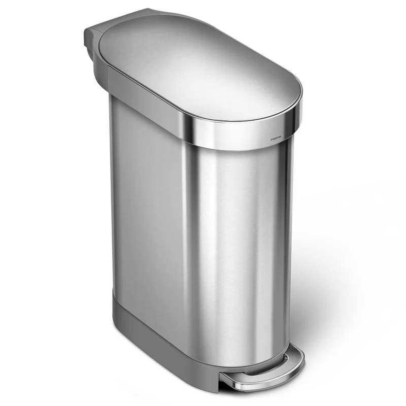 simplehuman 45 Liter / 12 Gallon Slim Hands-Free Kitchen Step Trash Can with Liner Rim. Brushed Stainless Steel